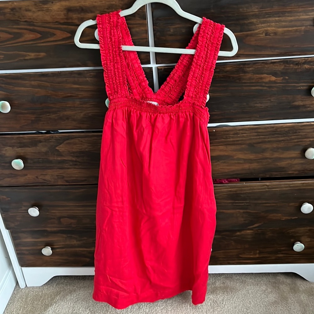 Everlane red smocked linen dress